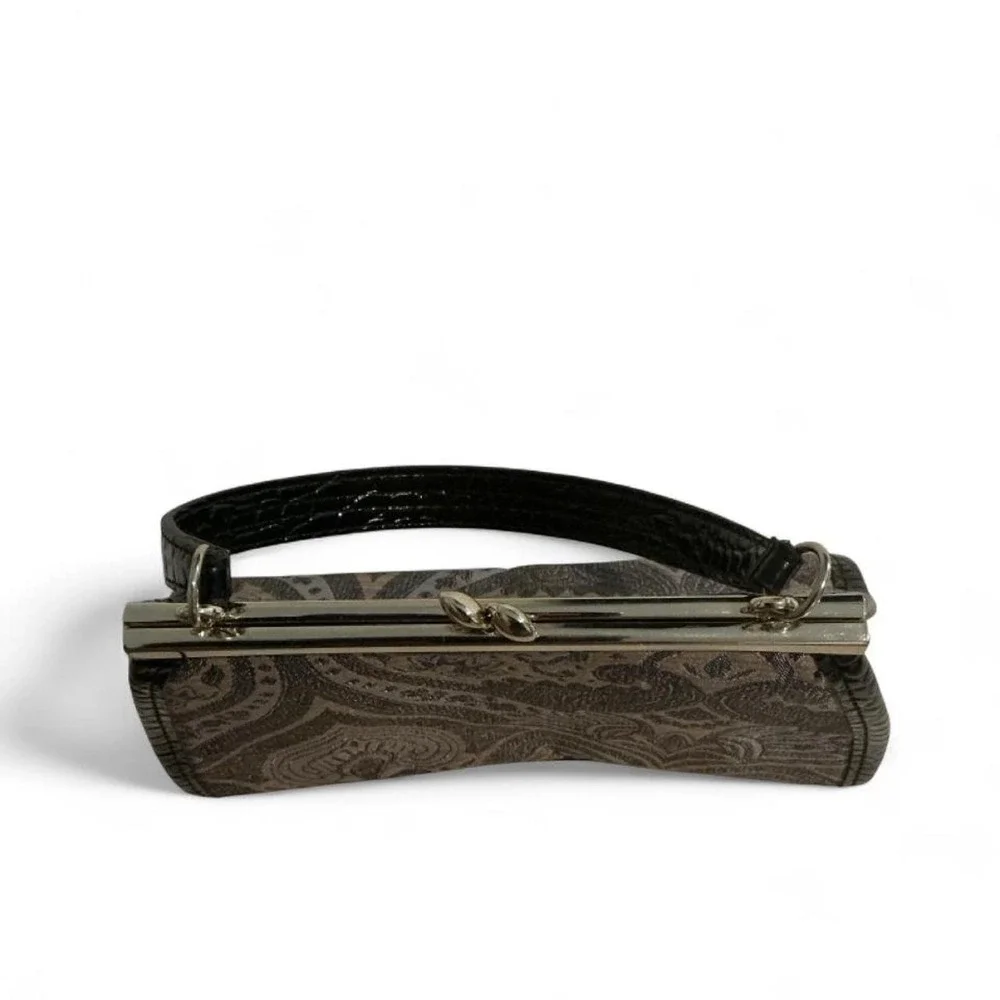 Liz‎ Claiborne Frame Bag Women Mini Brown Paisley Tapestry Excellent Kiss Lock